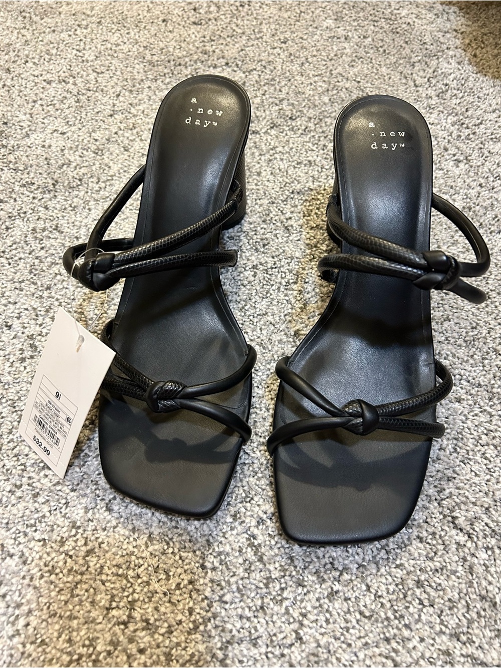 a new day Black Knotted Strap Women's Slide Heel Sandals